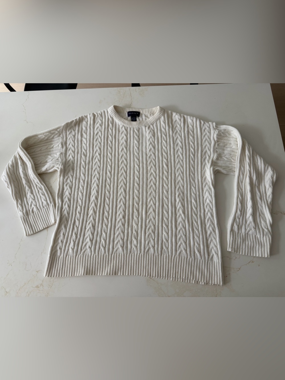 Gant White Cable-Knit Crewneck Sweater
